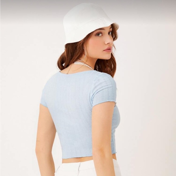 Women's Light Blue Ruffle Crop Top - Picture 2 of 4